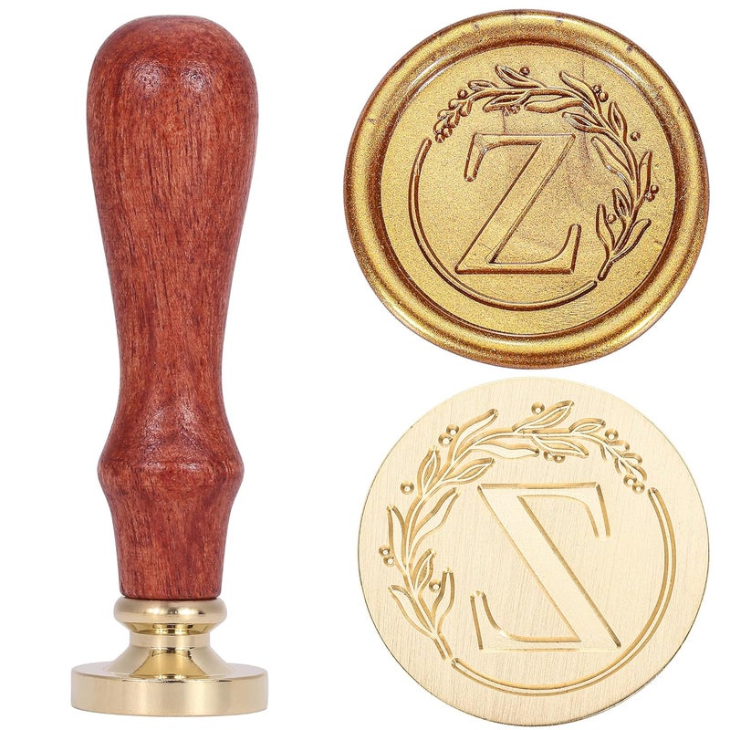 Yoption Letter Wax Seal Kit, Vintage Initial Alphabet Z with Wreath Stamp and 120 Antique Gold Wax Seal Beads for Wedding Invitation Christmas Envelope - Image 2